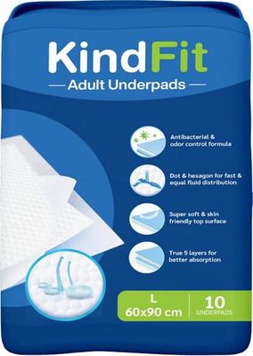 Kindfit Disposable Adult Underpads, Large (60x90 cm) Super Absorbent Polymer, Leak-Proof & Non-Slip Bedwetting & Incontinence Protection for Hospitals & Home Care Pack of 1