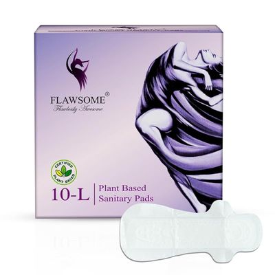 Flawsome Ultra Soft Sanitary Pads| Plant Based, Biodegradable | 10 Pads  L (285mm, Light-Medium Flow) | Rash-Free, Leak-Proof & Breathable | 100% Toxin-Free | Extra Absorbent with Disposal Pouch