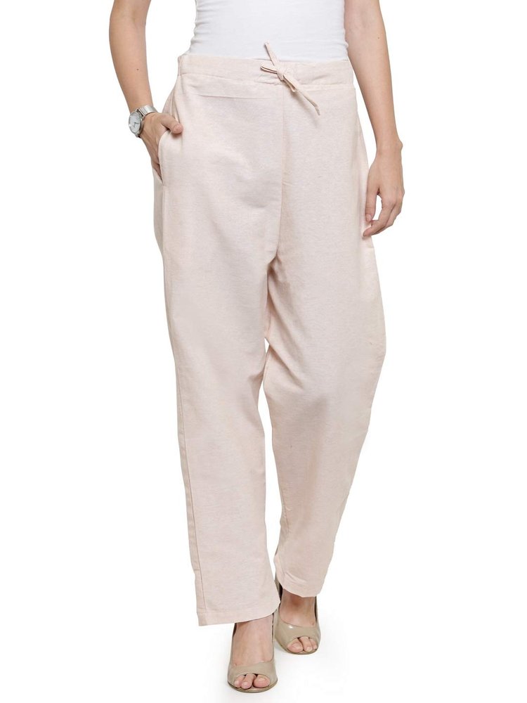 Aarsha Women's Cream Solid Cotton Pants (XS to 7XL)