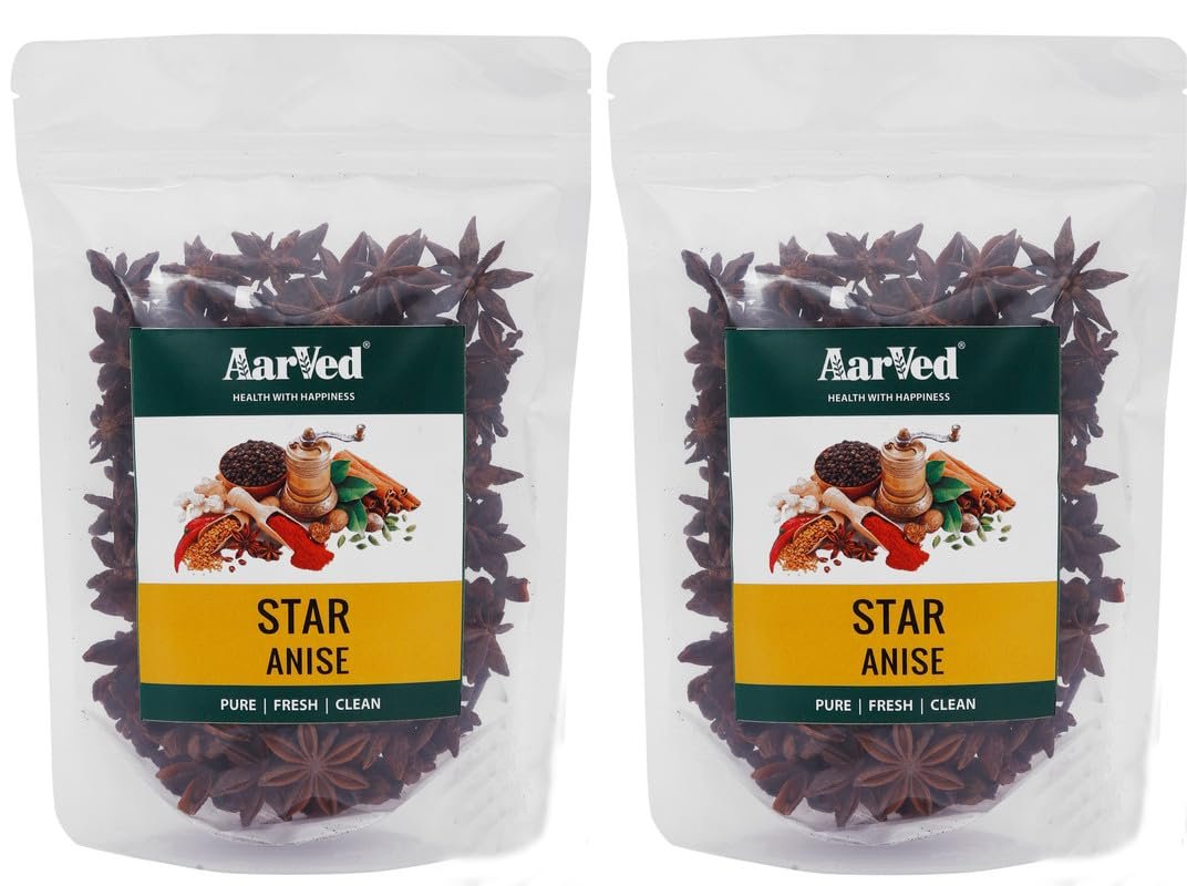 Aarved Star Anise (300g, Pack of 2 X 150 gms) Highly Aromatic, Natural Whole Chakri/Badhiyan Phool Seeds for Culinary Adventures