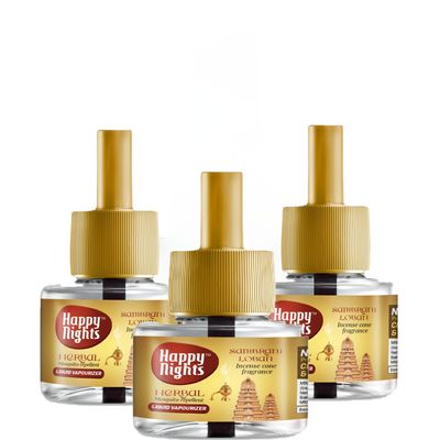 Shadow Securitronics Happy Nights Mosquito Repellent Refill - Mosquito Liquid Vaporiser - Herbal Mosquito Repellent For Baby/Kids - Sambrani Loban Mosquito Refill|45 ml (Pack of 3 Refill)