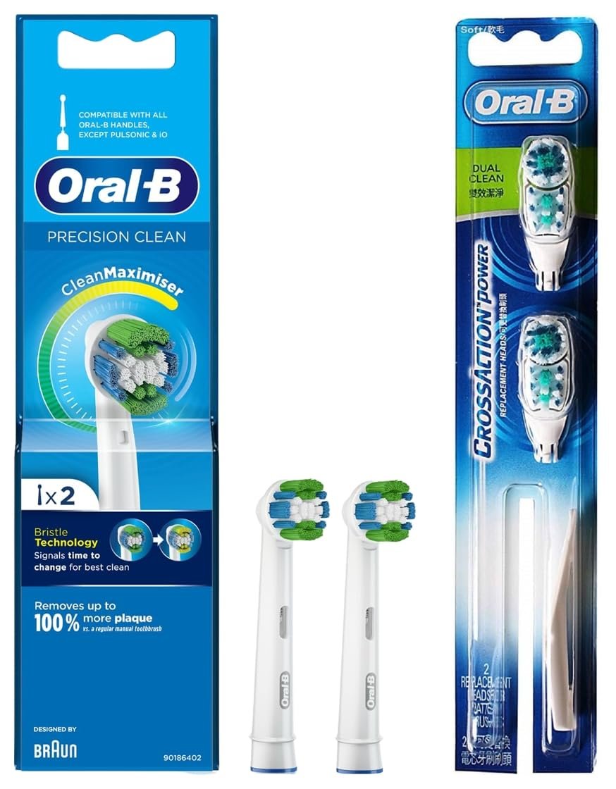 Oral-B Precision Clean Refills, Original Replaceable Brush Head, Pack of 2 & Oral-B CrossAction Power Toothbrush Replacement Head (Soft)