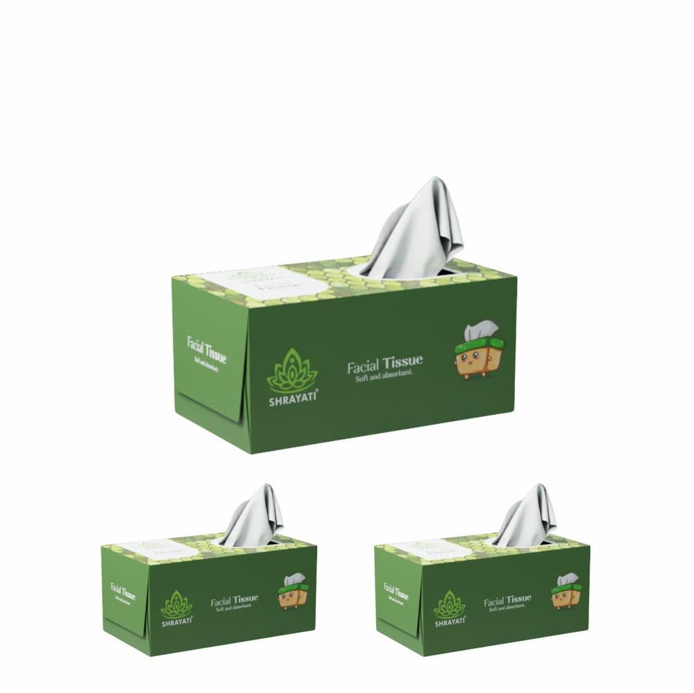 Shrayati Facial Tissue Box - 2 Ply, Pack of 3 (100 Pulls Per Pack), Skin-Friendly, Highly Absorbent, Multipurpose Face Tissues in,Versatile Tissue for Weddings, Makeup Removal, Car Tissue (Green)