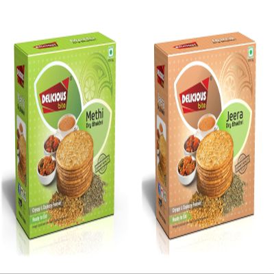 Delicious Bite (Methi 2 + Jeera 2) Dry Bhakhri (4 Packs of 180 gm Each) Whole Wheat Roasted Snacks | Ready To Eat Crisps | Vacuum Packed | Parties & Events | Travel Friendly Pack