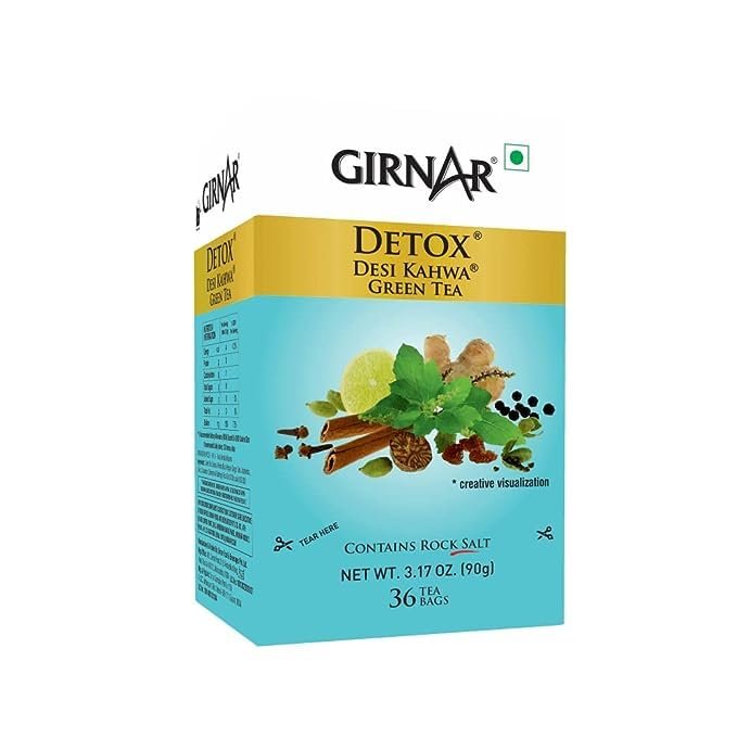 Pink Delight Girnar Detox Green Tea - Desi Kahwa| 36 Tea Bags| 90 Gm + Green Elaichi 25 Gm