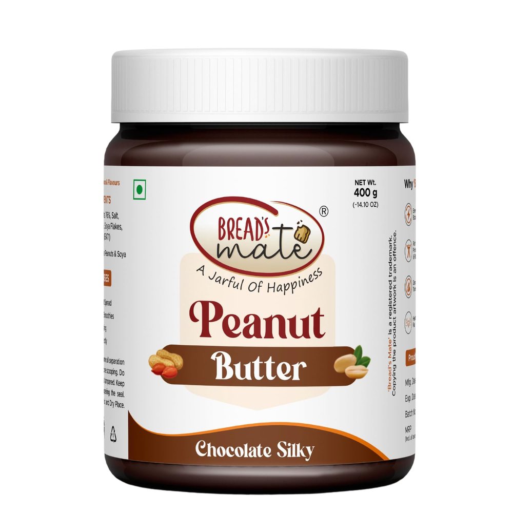 BREAD'SMATE Peanut Butter 400Gm Jar | High Protein | Naturally Gluten Free | Vegan | Trans Fat Free (Chocolate Silky)