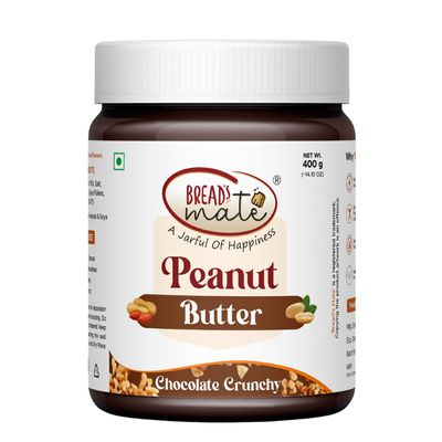 BREAD'SMATE Peanut Butter 400Gm Jar | High Protein | Naturally Gluten Free | Vegan | Trans Fat Free (Chocolate Crunchy)