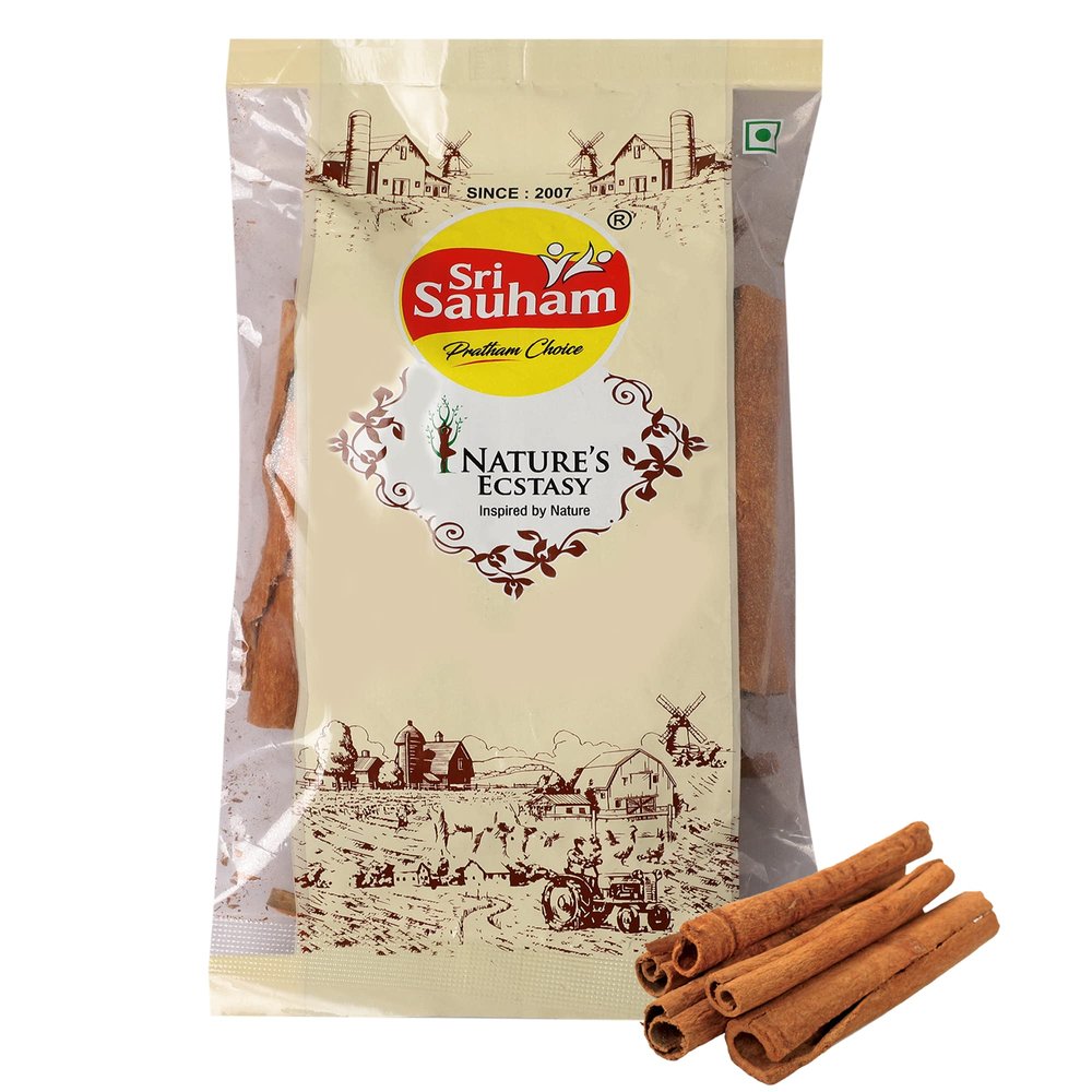Sri Sauham Spices Premium Cinnamon Stick 50 Gram | 100% Natural Sabut Ceylon | Pure Rolled Surul Pattai Bark Whole | Fresh & Healthy Indian Aromatic Spice | Sweet Aroma | Keto Diet | No Additives