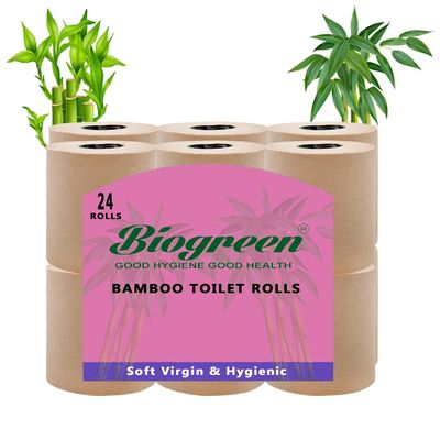 Biogreen Bamboo 2-Ply Toilet Paper Roll 235 Pulls Each Pack of 12, 100% Natural, Unbleached and Eco-Friendly Tissue Papers (Pack of 24 (235 Pulls))