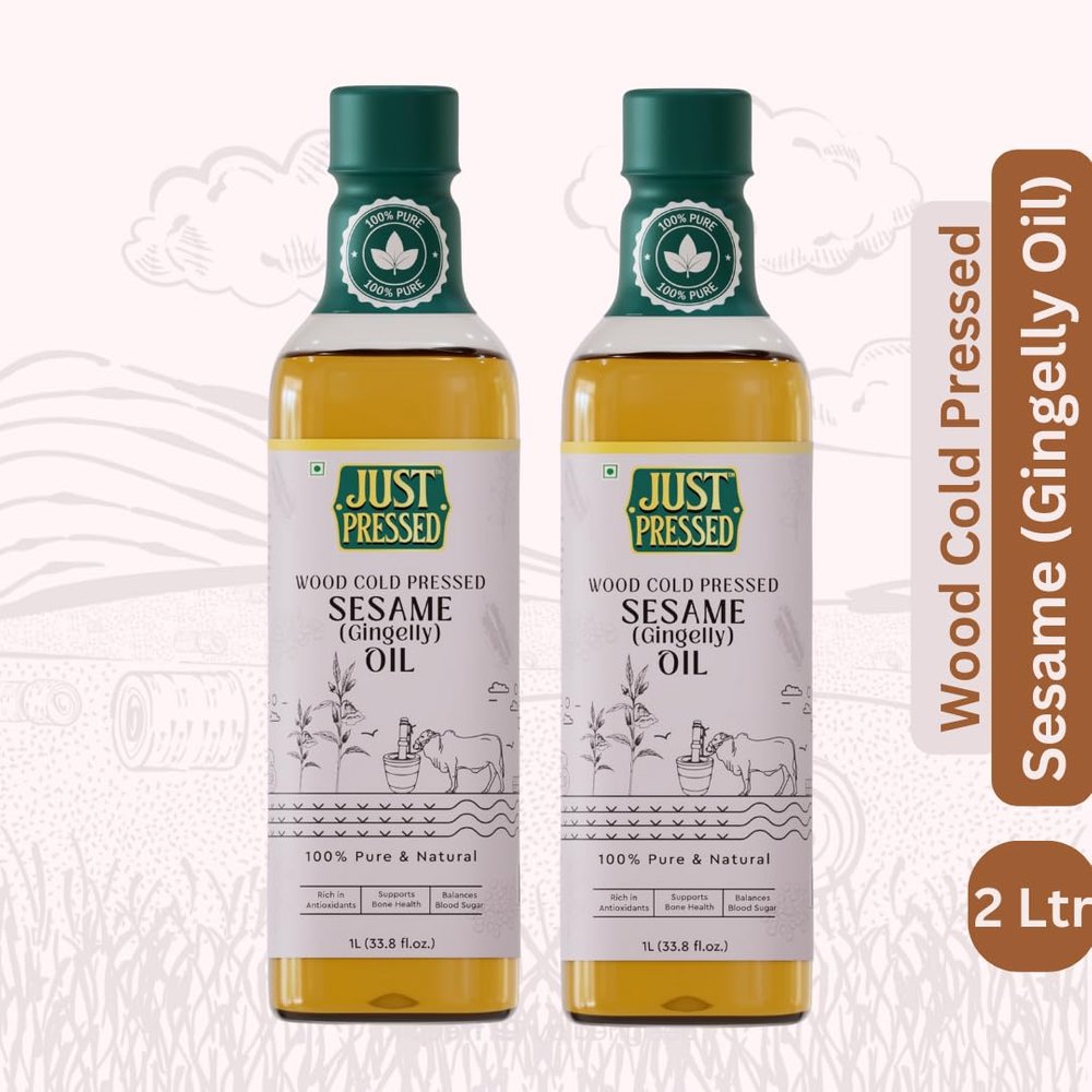 JustPressed Sesame (Gingelly) - Cold Pressed Oil | Sesame Oil | Kachi Ghani Oil | Wood Pressed Oil - 2 Litres