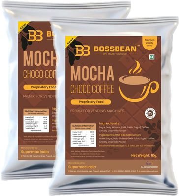 BOSSBEAN Instant MOCHA CHOCO COFFEE Premix | Milk Not Required | Just Add Hot Water | Pack of 2 Taste Better Than Home-Made | Use Manually and in All Vending Machines | 3 In 1 Mocha choco coffee (1 Kg x 2 = 2 Kg.)