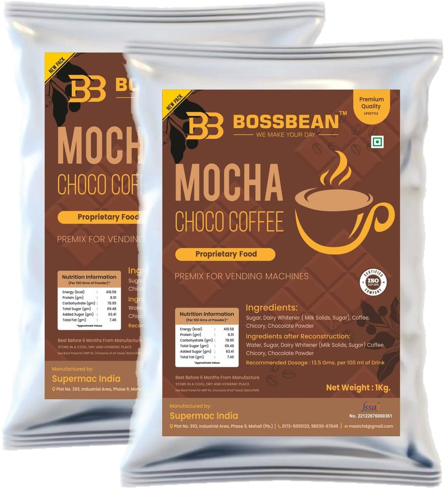 BOSSBEAN Instant MOCHA CHOCO COFFEE Premix | Milk Not Required | Just Add Hot Water | Pack of 2 Taste Better Than Home-Made | Use Manually and in All Vending Machines | 3 In 1 Mocha choco coffee (1 Kg x 2 = 2 Kg.)