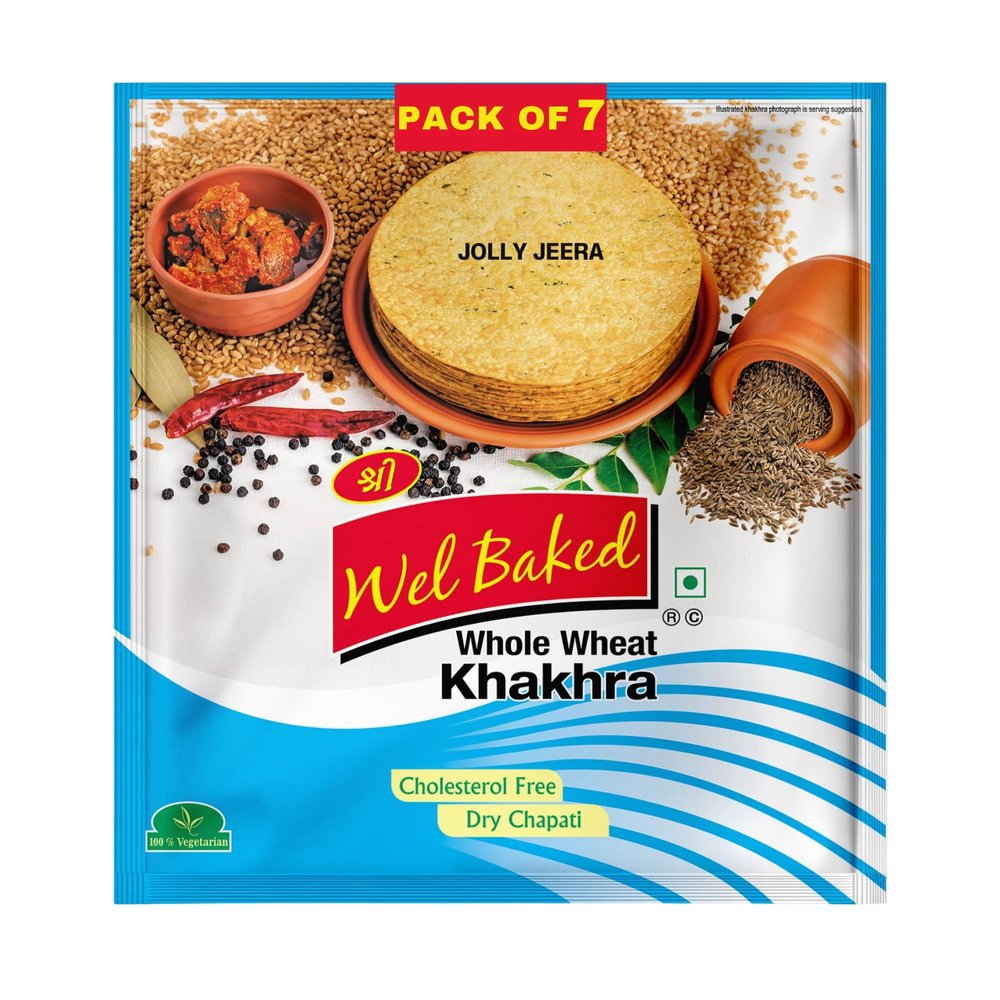Wel Baked Whole Wheat Khakhra - Pack of 7, 200Gms | Jolly Jeera | Dry Chapati | Khakra Fresh Gujarati Namkeen Snacks | Ready To Eat - Roasted - Khakhra Snacks| Vacuum Packed
