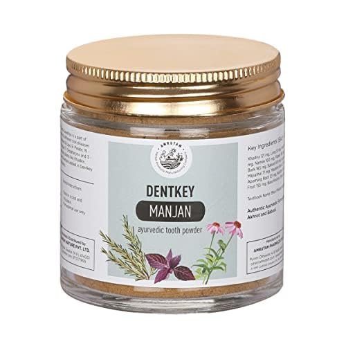 AMRUTAM Dentkey Manjan | Ayurvedic Tooth Powder | Natural Oral Care Formula with Khadira, Neem, and Herbal Ingredients for Healthy Gums and Fresh Breath, Pack of 2