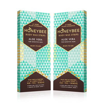 Honeybee Aloe Vera Vegan Body Wax Strips | Full Body Wax Care Kit | Hair Removal Waxing Strips For Sensitive Skin Types | 8 Strips, 2 Free After Care Wipes (Pack of 2)
