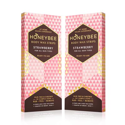 Honeybee Strawberry Vegan Body Wax Strips | Full Body Wax Care Kit | Hair Removal Waxing Strips For All Skin Types | 8 Strips, 2 After Care Wipes Free (Pack of 2)