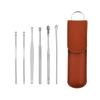 6-in-1 Ear Wax Cleaner- RESUABLE Ear Cleaning Tools Leather Pouch - Ear Pick Wax Remover Tool KIT with Ear Curette Cleaner and Spring Ear Buds Cleaner FIT in Pocket Great for Traveling view 1