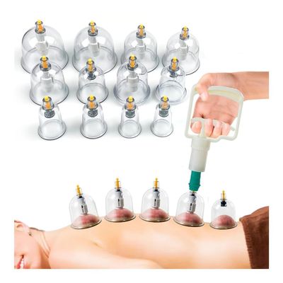LETURE HIJAMA Bio Magnetic Traditional Therapy Cupping Set - 12 Cups Household Pull Out Vacuum Kit - Chinese Body Professional Massager Medical Suction Acupuncture, Transparent