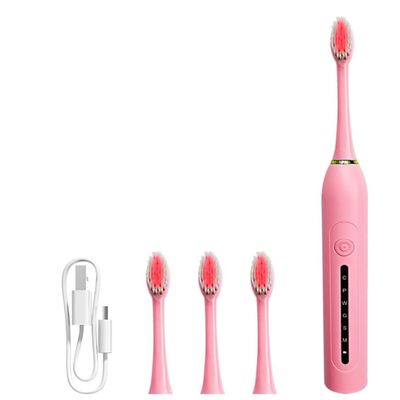 Electric Sonic Toothbrush with Display | Rechargeable Pink Toothbrush with Soft Bristles & Replacement Heads | Advanced Daily Oral Care Device