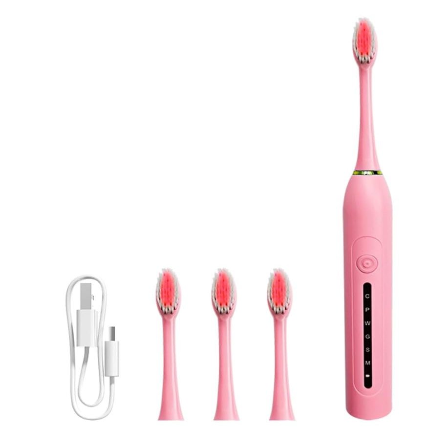 Electric Sonic Toothbrush with Display | Rechargeable Pink Toothbrush with Soft Bristles & Replacement Heads | Advanced Daily Oral Care Device
