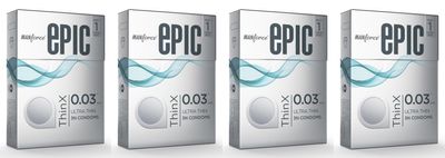 Manforce Epic ThinX Ultra Thin Condoms for Men - 3 Count| 0.03mm| Vegan| No Harsh Chemicals| With Disposable Pouch| Easy Peel Pack x Pack of 4
