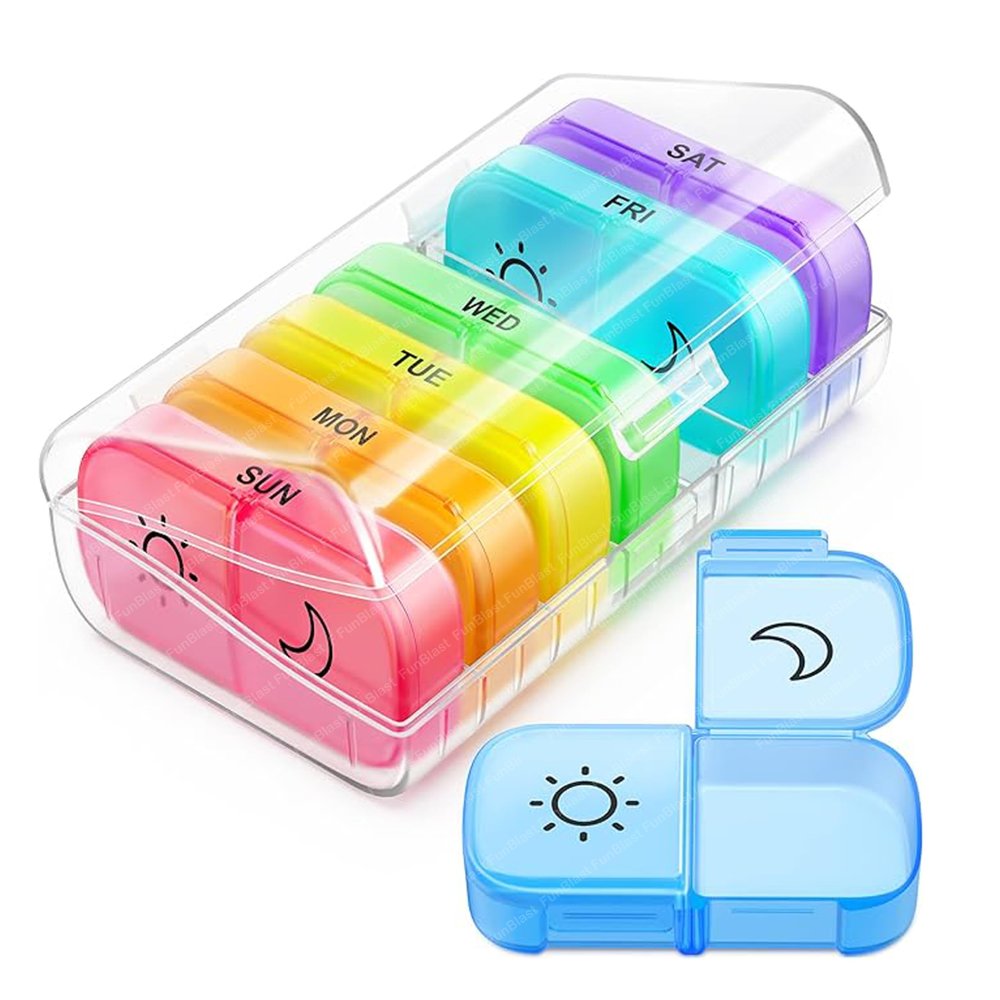 FunBlast Pill Organizer Box - 2 Times A Day 7 Day Pill Box Holder, Portable Medicine Case with Separate Compartments, Tablet Container for Daily, Medicine Organizer Box