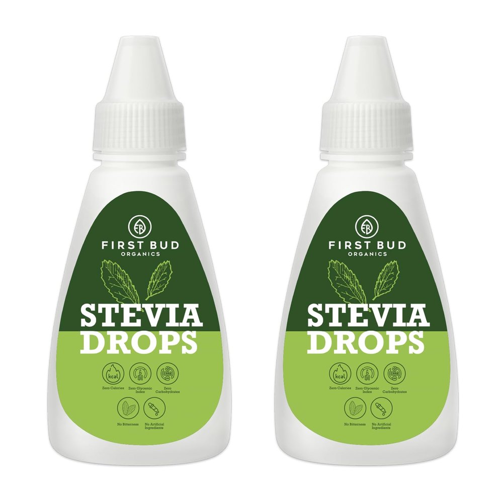 First Bud Organics Pure Stevia Drops - 30ml x 2 | Zero Calorie, Natural Sweetener, Non-GMO & Sugar-Free Stevia Drops | Sugar Substitute For 400 Serving, Low Glycemic index & Promote Oral Health