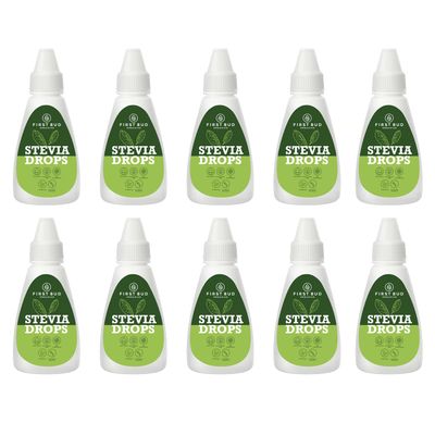 First Bud Organics Pure Stevia Drops - 20ml x 10 | Zero Calorie, Natural Sweetener, Non-GMO & Sugar-Free Stevia Drops | Sugar Substitute For 4000+ Serving, Low Glycemic index & Promote Oral Health