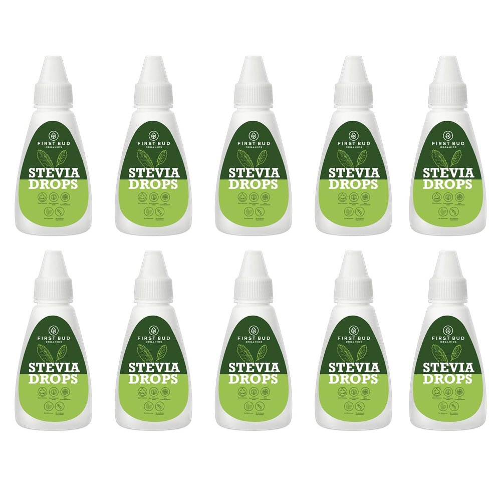 First Bud Organics Pure Stevia Drops - 20ml x 10 | Zero Calorie, Natural Sweetener, Non-GMO & Sugar-Free Stevia Drops | Sugar Substitute For 4000+ Serving, Low Glycemic index & Promote Oral Health