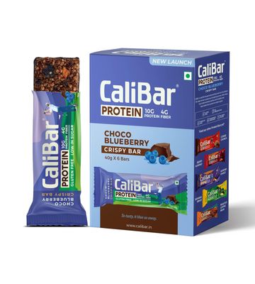 CaliBar 10 grams Protein Bar - Choco Blueberry Crispy Bar (Pack of 6) Low In Sugar, Real Blueberry Bits, Gluten-Free, 4 grams Fiber, No Preservatives & Delicious Taste (40 grams x 6 Bars)