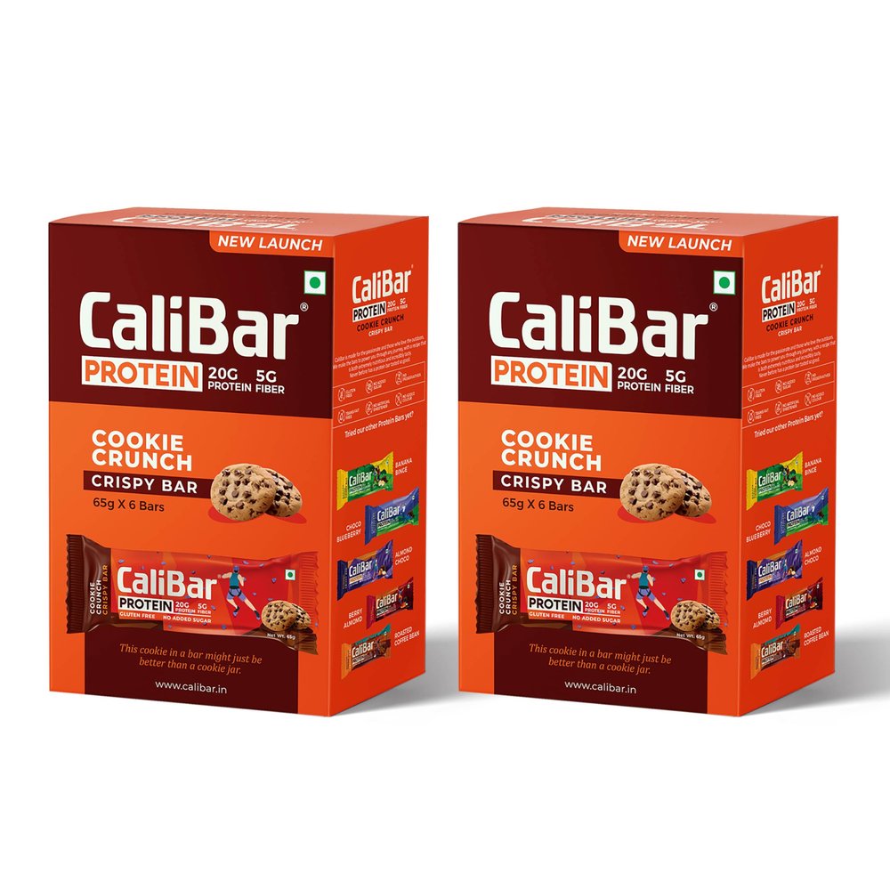 CaliBar 20g Protein Bar - Cookie Crunch Bar (Pack of 12) No Added Sugar, GlutenFree, 5g Fiber, No Preservatives, Delicious Taste, Whey & Plant Protein, Fitness & Immunity (65g x 12 Bars)