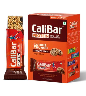 CaliBar 20g Protein Bar - Cookie Crunch Bar (Pack of 6) No Added Sugar, GlutenFree, 5g Fiber, No Preservatives, Delicious Taste, Whey & Plant Protein, Fitness & Immunity (65g x 6 Bars)