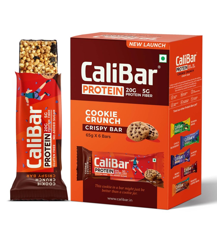 CaliBar 20g Protein Bar - Cookie Crunch Bar (Pack of 6) No Added Sugar, GlutenFree, 5g Fiber, No Preservatives, Delicious Taste, Whey & Plant Protein, Fitness & Immunity (65g x 6 Bars)