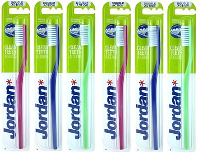 Jordan Double Action (Soft/Medium) Bristles Ergonomic Design BPA Free Manual Toothbrush For Adults & Youths (Multicolour) (12)