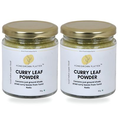 Homegrown Platter Dried Curry Leaves Powder, 80g - Pack of 2 | Powder Hair Growth, Ground from Best Kadipatta Leaves, Karuveppilai for Curries & Sea Food from Tamil Nadu | 100% Natural and Gluten-Free