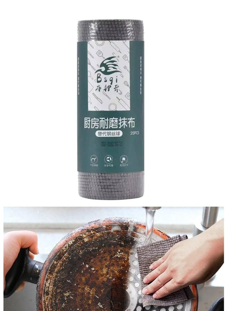 Hidak Kitchen Scrub Cloth Wear Kitchen Cleaning Wipes Dishes Roll Resistant Cleaning Towel Oil Free Abrasion Resistant Rag Kitchen Cleaning Resitant Wire Towel Ball Cleaning Scrubber Brush roll