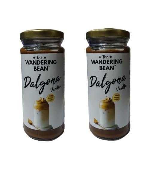 The Wandering Bean Beaten Dalgona Vanilla Coffee, Instant Coffee Paste 120g Jar Rich, Creamy and Frothy Beaten Coffee, Make Hot Coffee, Cappuccino or Cold Coffee | Pack of 2