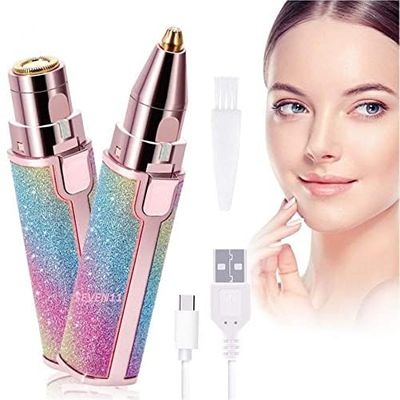 2 IN 1Women Painless facial and Body Hair Remover with 2 Detachable Heads | Sparkling Portable Pocket Pen trimmmer for Daily use | Lipstick Shape Trimmer for Upper Chin, Eyebrow & Cheeks etc.