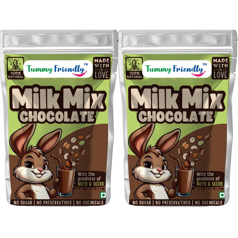 Tummy Friendly Chocolate Milk Mix for kids. Made of nuts, seeds, jaggery. Healthy milk mix for 1 year old baby, toddlers, 2 year, 3 year old baby. kids chocolate milk powder mix - 100g Trial Pack (2x200g)