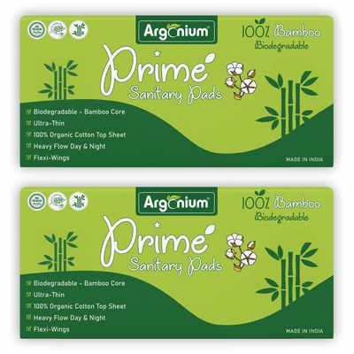 Argonium Prime Biodegradable Bamboo Sanitary Pads - (Pack Of 2*20 = 40 Pads XXL-330mm) | Pure Bamboo Base, Rash-Toxin-Irritation Free, High Absorbent, Heavy Flow, Extra Long Day-Night Napkin For Women Skin Friendly
