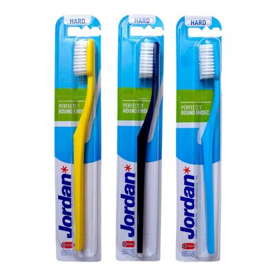 Jordan Hard Bristles Manual BPA Free Toothbrush For Adults & Youths Ergonomic Design (Multicolour) (Pack Of 6)