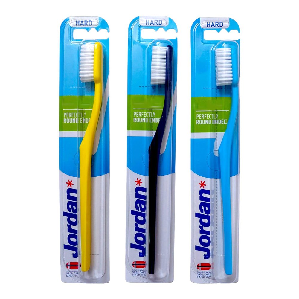 Jordan Hard Bristles Manual BPA Free Toothbrush For Adults & Youths Ergonomic Design (Multicolour) (Pack Of 6)