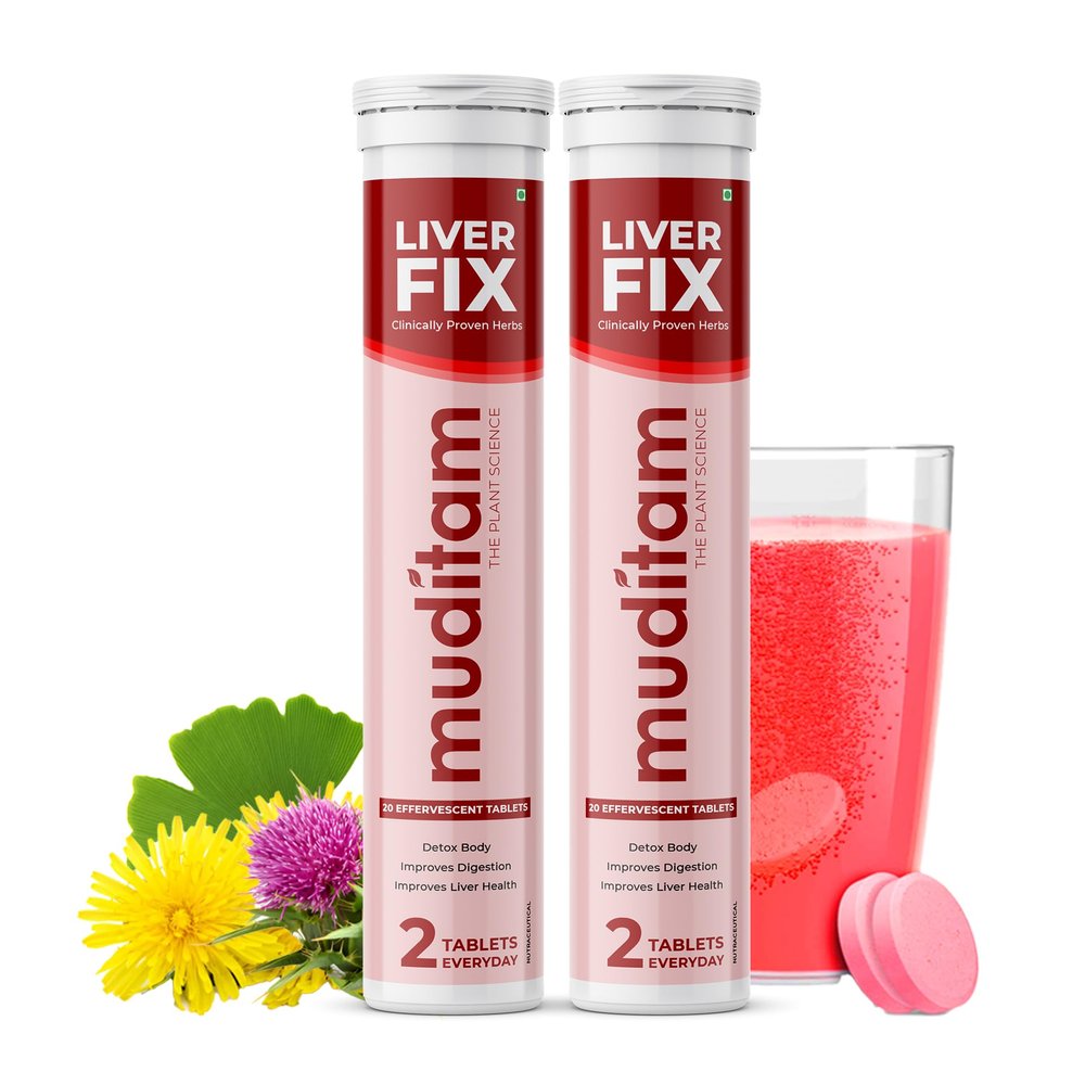 Muditam Ayurveda Liver Fix Effervescent Tablet | Ideal for 20 Days - 40 Tablets | Liver Detox Ayurvedic | Milk Thistle Tablets For Liver in Effervescent form | Helps in Fatty Liver