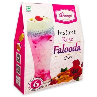 Dadaji Rose Falooda Instant Mix - Indian Sweet and Dessert Ready Mix - With Tutti Futti and Almonds - 2Pcs (400gm)