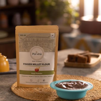 Purvina Organic Ragi Powder - 300 gm | For Baby Porridge | 6m + | Single Ingredient | Zero Preservatives
