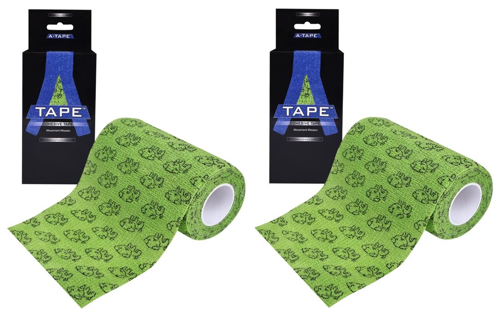 A-TAPE Breathable Self Adhesive Cohesive Bandage for Humans & Pets (Dogs, Cats, Birds) (10 cm X 4.5 mtr, Pack of 2) (Green Puppy)