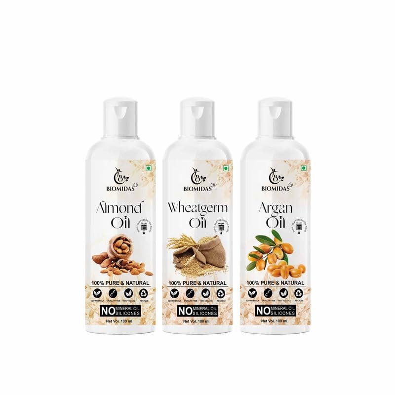 Biomidas 100% Pure Almond Oil & Wheat Germ Oil & Argan Oil 100ML Combo (Pack Of 3)