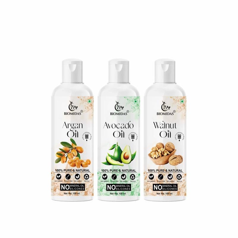 Biomidas 100% Pure Argan Oil & Avocado Oil & Wheat Germ Oil 100ML Combo (Pack Of 3)
