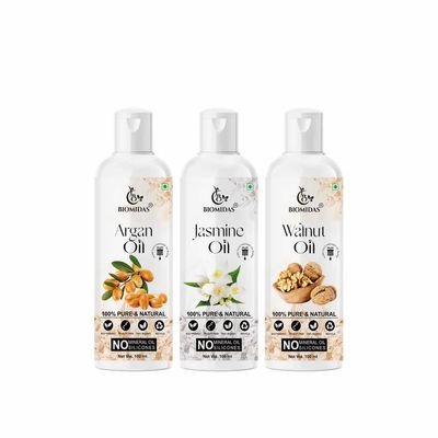 Biomidas 100% Pure Argan Oil & Jasmine Oil & Wheat Germ Oil 100ML Combo (Pack Of 3)