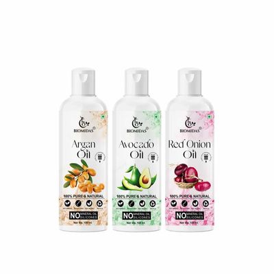 Biomidas 100% Pure Argan Oil & Avocado Oil & Red Onion Oil 100ML Combo (Pack Of 3)